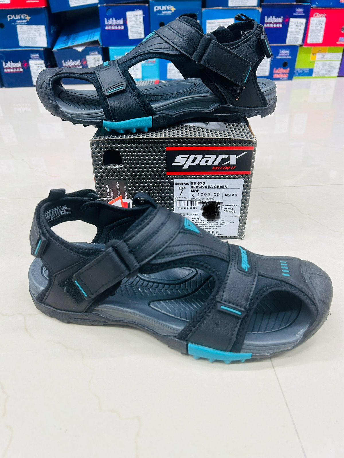 Sparx SS-673 Men's Office Sandal | Dark Grey & Sea Green | Buy Online India