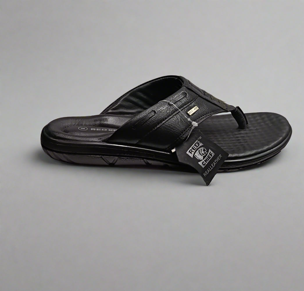 Red Chief Black Casual Leather Slipper For Men RC4034