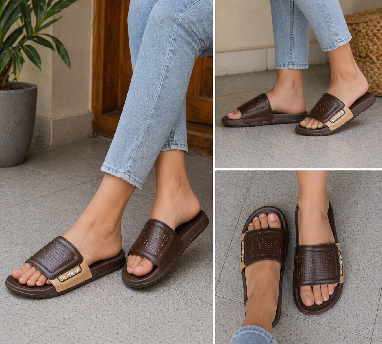 Flite FL486 Men's Slide Slippers | Brown | Buy Online India