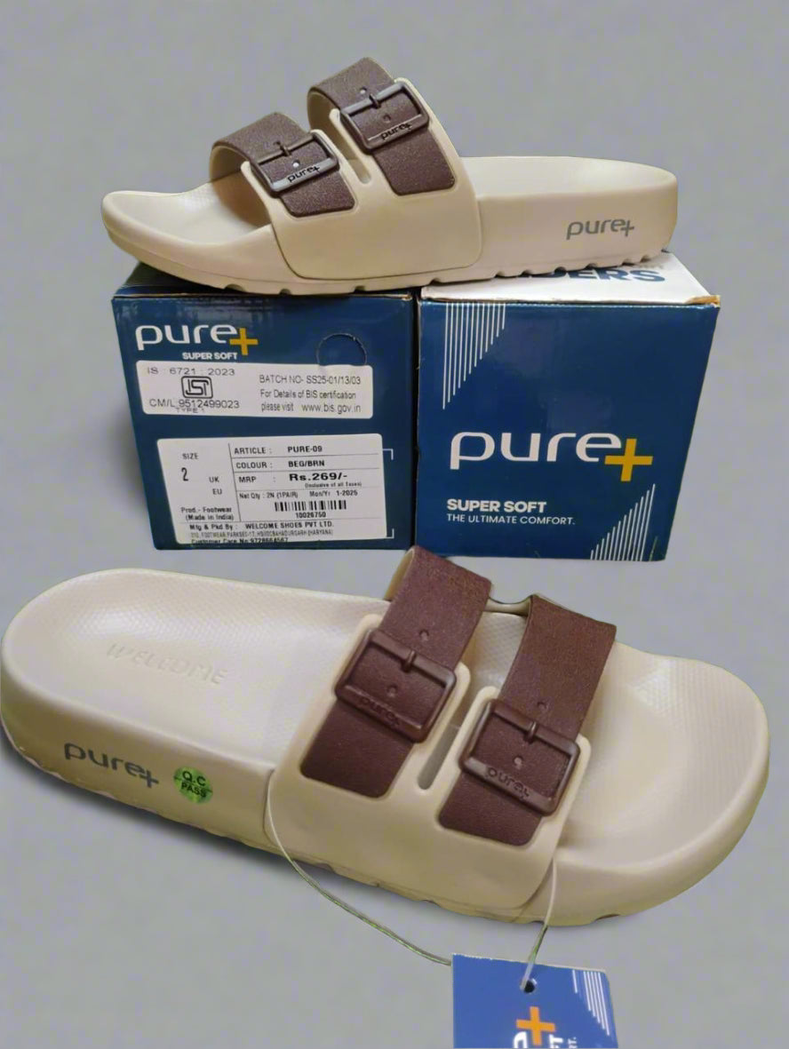 Pure+ Double Strap Comfort Sandals PURE-09 | Beige & Black | Buy Online India