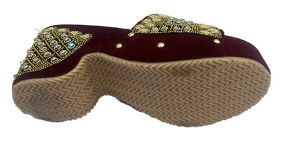 Women bridal wedding heels footwear red hot with gold ethnic work DS K-362 PF-224