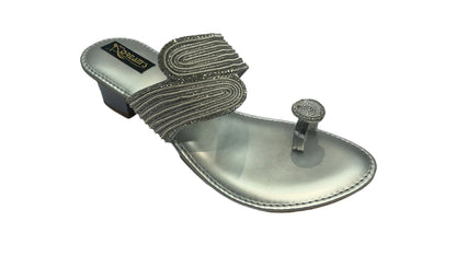 Women wedding wear chappal. With box heel and silver match color and ethnic work DS N1486 L.D-107