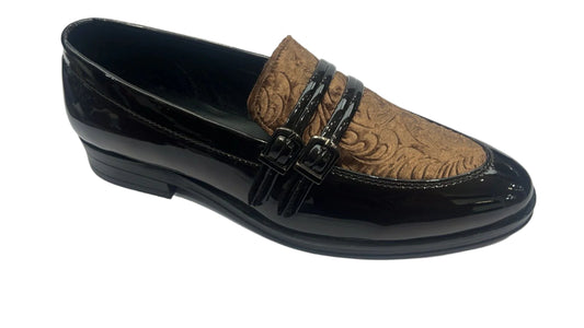 Men blue chip wedding reception wear shoes brown shinning with ethnic design With double show Velcro