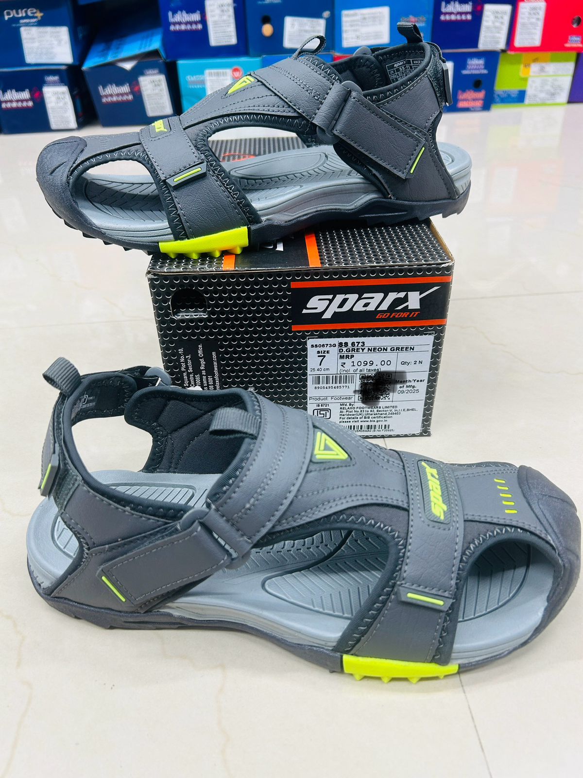 Sparx SS-673 Men's Office Sandal | Dark Grey & Sea Green | Buy Online India