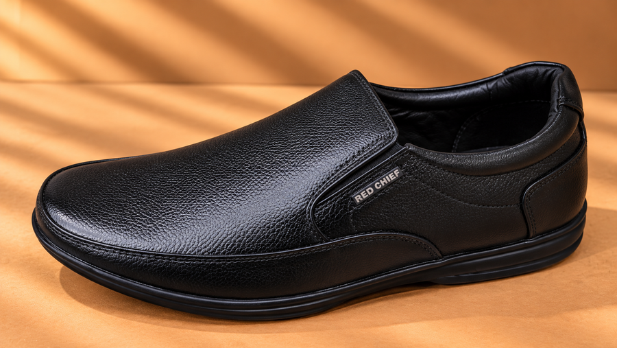 Red Chief Men's 1091 Leather Slip-On Formal Shoes – Black