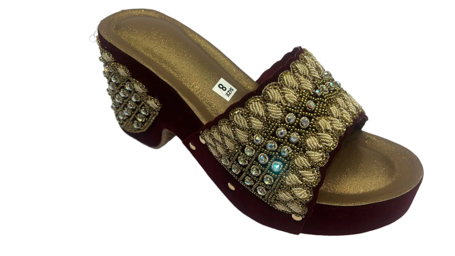 Women bridal wedding heels footwear red hot with gold ethnic work DS K-362 PF-224
