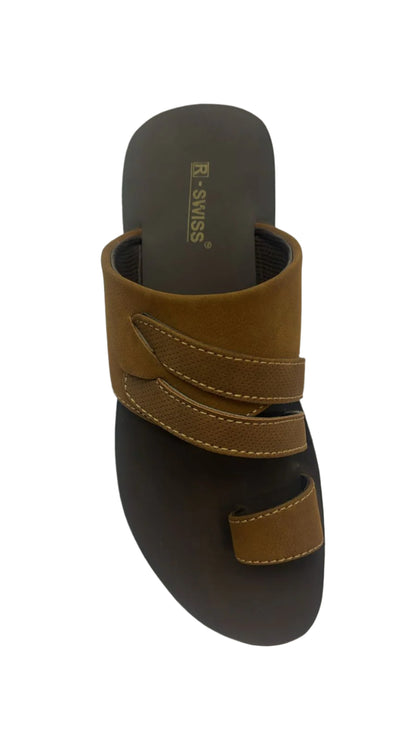 Men's  Tan leather chappal Flat sole rswiss