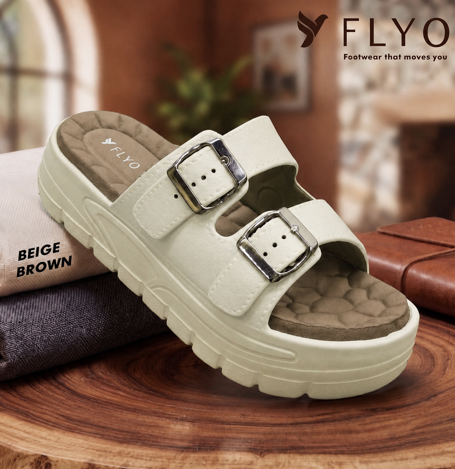 FLYO FLOAT Beige Brown Platform Sandals